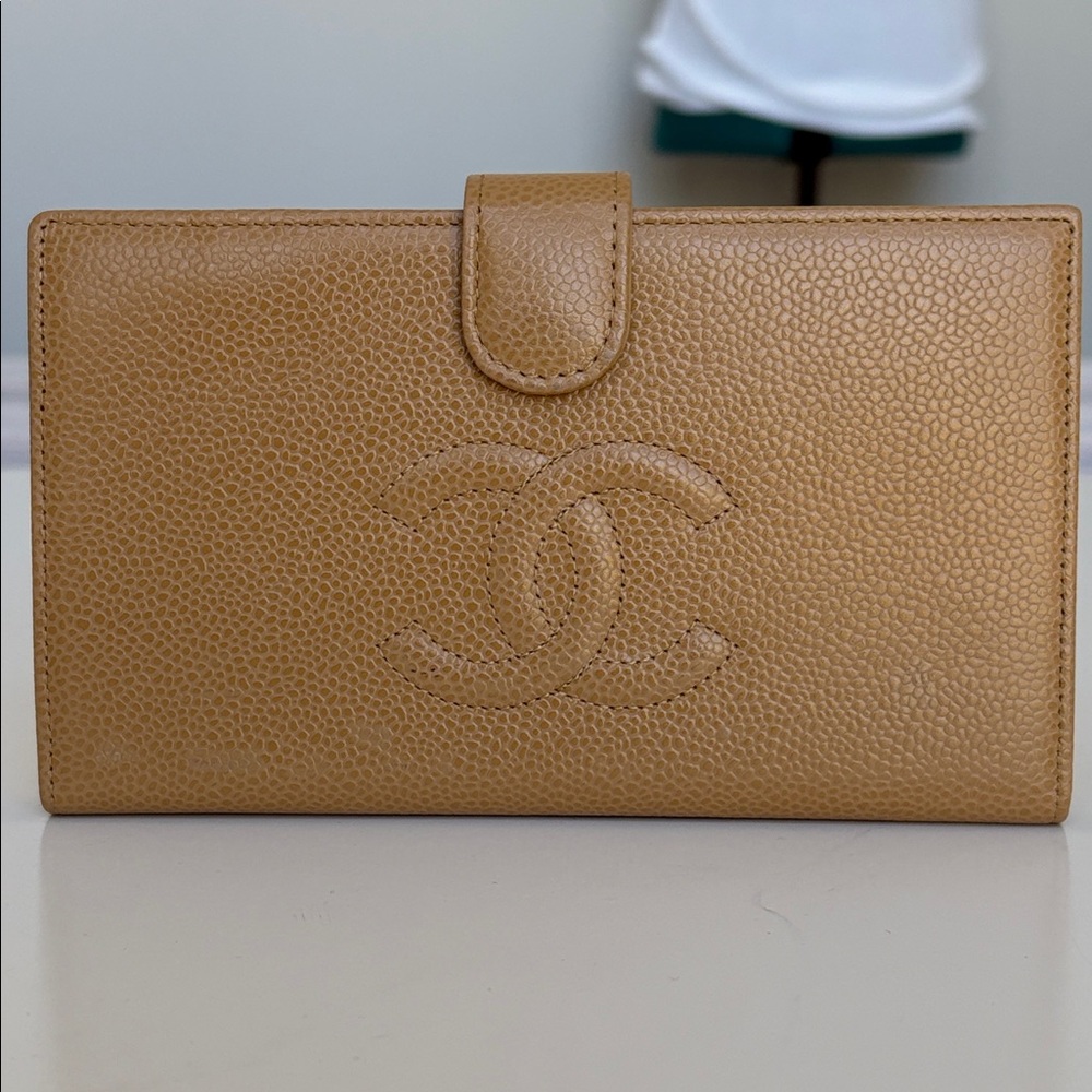CHANEL Beige Timeless CC Leather Wallet